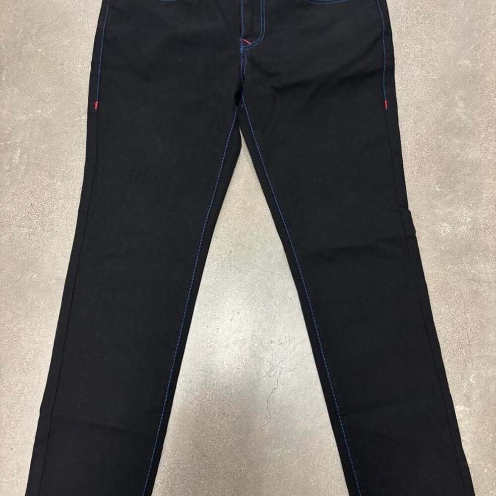 True Religion Geno Big T Relaxed Slim Jeans 36x30 Black Red Blue Stitching